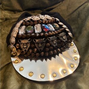 Vintage Hip Hop Studded Black and Silver Cap with Gem Accents